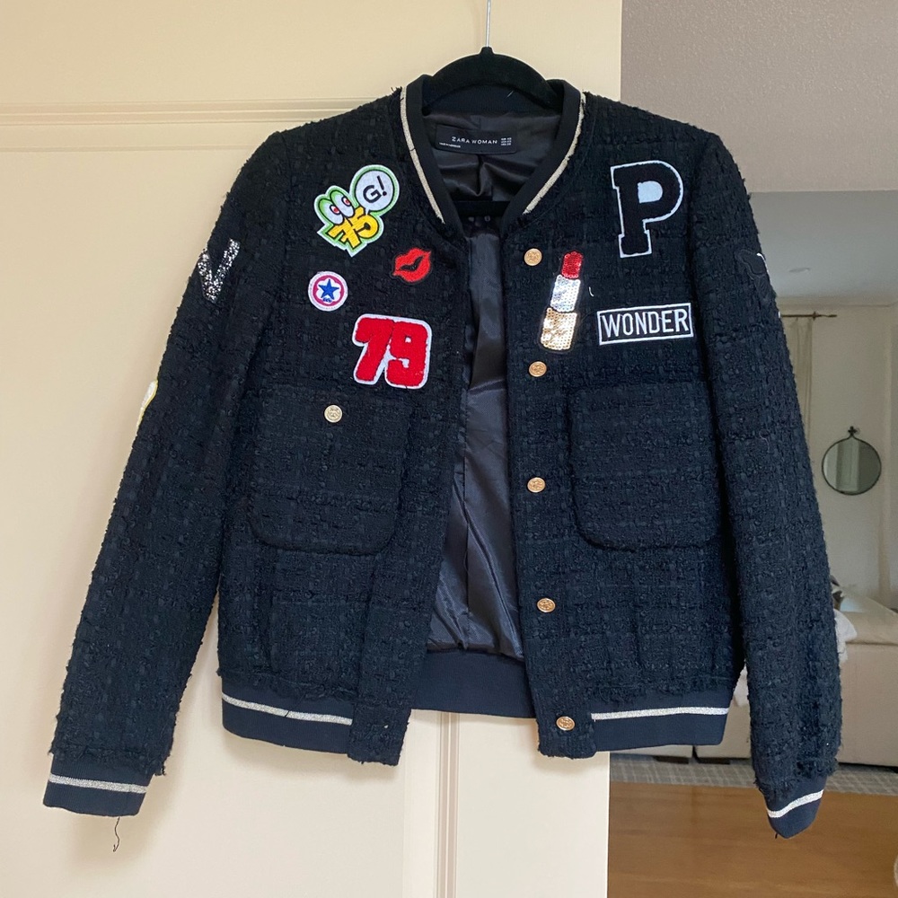 Zara Tweed Patchwork Bomber